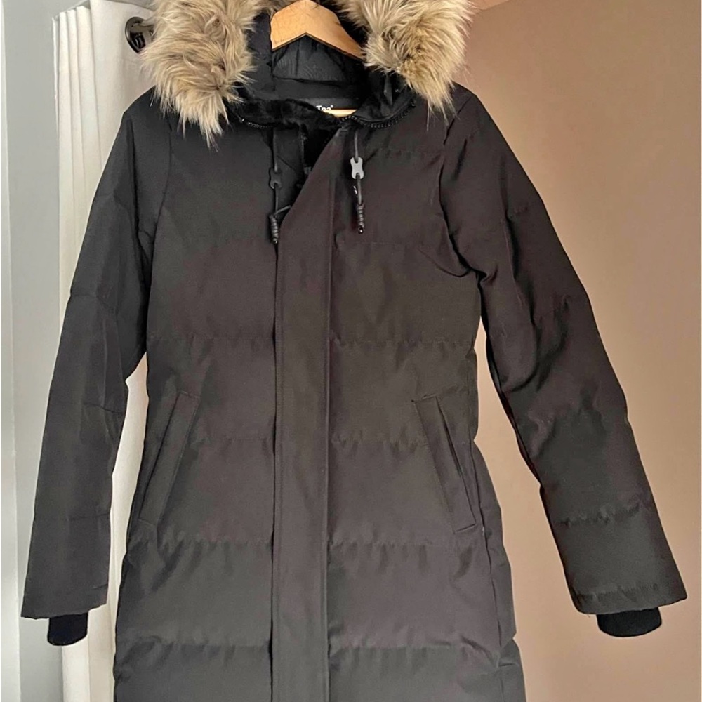 TNA Black Puffer Coat with Fur Hood